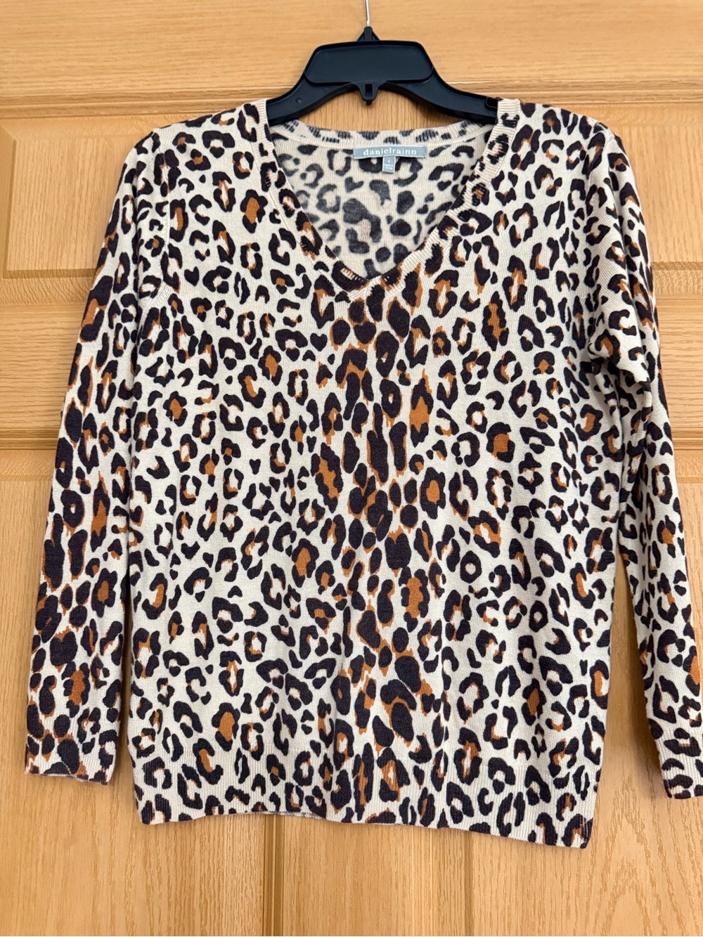 Daniel Rainn Leopard V-Neck Sweater in Cream, Brown & Black